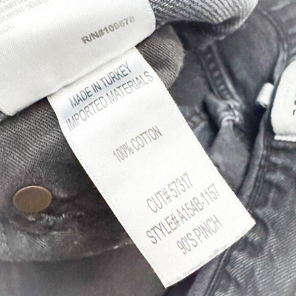 AGOLDE 90's Pinch Black Charcoal Denim Jeans Button Fly Ripped Knee Size 24 - Picture 7 of 8